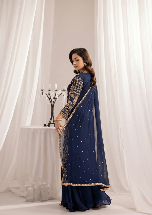 Navy Blue Chiffon suit ALL906-N