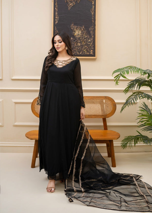 BLACK CHIFFON MAXI ALL307