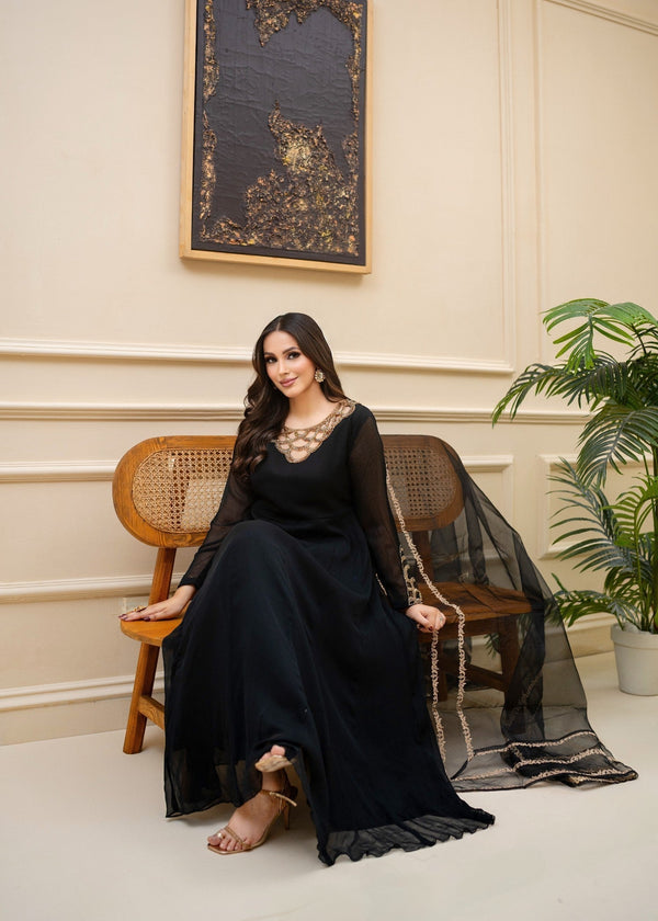 BLACK CHIFFON MAXI ALL307